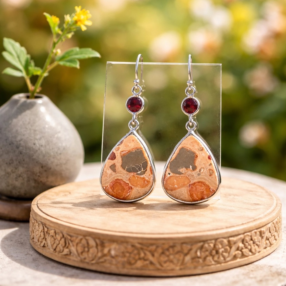 Coffee Bean Jasper & Garnet Earrings View 6